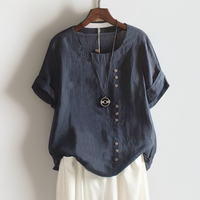 Elegantes Damen T-Shirt mit Rundhals und Knopfleiste – Marine