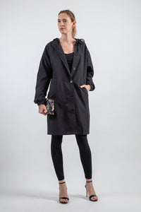 Wasserfeste Damen-Regenjacke mit Kapuze | Warm & Winddicht | Übergroße Passform – Schwarz