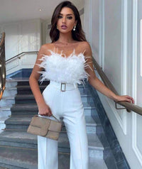 Damen Elegant Jumpsuit mit Röhrenoberteil - Figurbetont & Hochwertig – Weiß