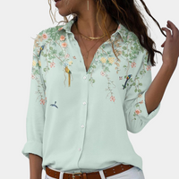 Elegante Damenbluse mit Blumenstickerei und Puffärmeln – Waldgrün