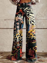 Bequeme Damen Palazzo-Hose mit floralem Muster – Abstrakt
