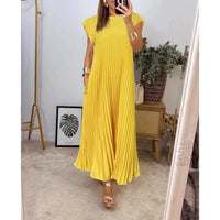 Damen Plissee-Kleid elegant einfarbig knielang – Gelb