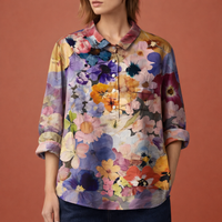 Blumenmuster Bluse mit langen Ärmeln und Kragen für Damen | Viona – Lila