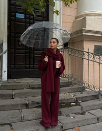 Sopeya | Elegantes winterliches 2-teiliges Strickset mit Schal – Bordeaux