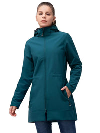 Asjotra | Wasserdichte lange Kapuzenjacke für Frauen, mit Fleece gefütterte winddichte Windjacke – Pfauenblau