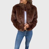Aileen | Pelz-Winterjacke mit Stehkragen – Braun