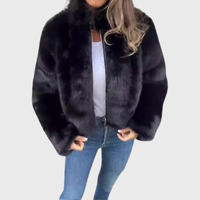 Aileen | Pelz-Winterjacke mit Stehkragen – Schwarz