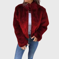 Aileen | Pelz-Winterjacke mit Stehkragen – Rot