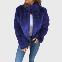Aileen | Pelz-Winterjacke mit Stehkragen – Blau