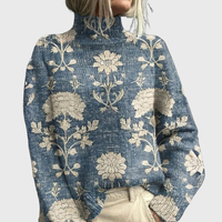 Jacqueline | Damen Pullover Mit Waldprint Und Rollkragen – Hellblau