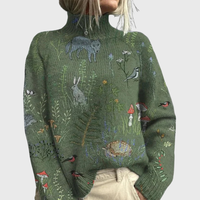 Jacqueline | Damen Pullover Mit Waldprint Und Rollkragen – Grün