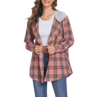 | Karierte Hemd mit Kapuze und Knöpfen Baumwolle/polyester Lässig und Trendy – Rosa