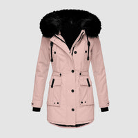 Winterjacke Damen Gefüttert Mit Kapuze | Reißverschluss Jacke Mit Taschen – Rosa