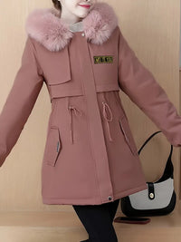 Irevisa | Eleganter mittellanger Damen-Parka mit Kunstfellkragen – Rosafarben