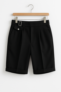 Benjamin | Seitenstrapper Bundfalten Shorts – Schwarz