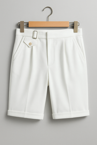 Benjamin | Seitenstrapper Bundfalten Shorts – Weiß