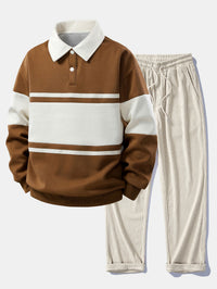 Jefro – Sweatshirt Mit Farbblock Und Cord Hose – Kaffee