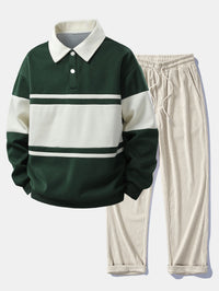 Jefro – Sweatshirt Mit Farbblock Und Cord Hose – Grün