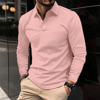 Herren T-Shirt - Slim Fit Polo mit langen Ärmeln und Knopfleiste | Casual – Rosa