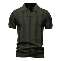 Herren T-Shirt - Offener Polokragen mit Vertikalem Muster | Slim Fit – Grün