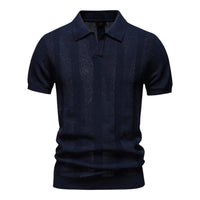 Herren T-Shirt - Offener Polokragen mit Vertikalem Muster | Slim Fit – Blau
