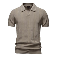 Herren T-Shirt - Offener Polokragen mit Vertikalem Muster | Slim Fit – Beige