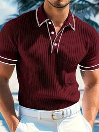 T-Shirt Herren - Polokragen mit Kontrastpaspel und kurzen Ärmeln | Kurz – Rot