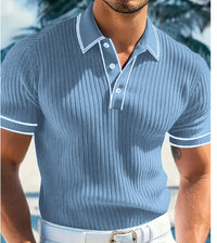 T-Shirt Herren - Polokragen mit Kontrastpaspel und kurzen Ärmeln | Kurz – Himmelblau