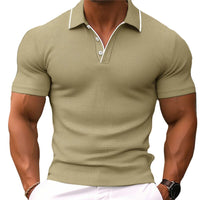Herren T-Shirt - Polokragen mit kurzen Ärmeln und Kontrast | Slim Fit – Khaki