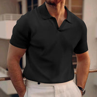T-Shirt Herren - Offener Polokragen mit kurzen Ärmeln | Rekken – Schwarz
