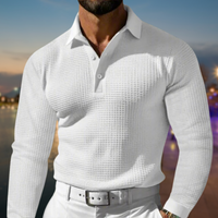 Herren T-Shirt - Rekken Fit Polo mit langen Ärmeln und Waffeltextur | Elegant – Weiß