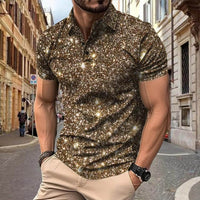 Polo Herren - Slim Fit mit kurzen Ärmeln und Glitzerprint | Trendy – Khaki