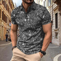 Polo Herren - Slim Fit mit kurzen Ärmeln und Glitzerprint | Trendy – Grau