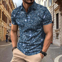 Polo Herren - Slim Fit mit kurzen Ärmeln und Glitzerprint | Trendy – Blau