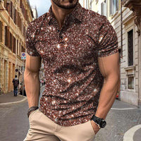 Herren Polo - Slim Fit mit kurzen Ärmeln und Glitzerprint | Trendy – Braun