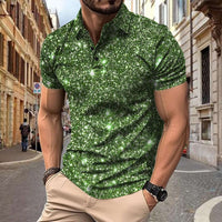 Polo Herren - Slim Fit mit kurzen Ärmeln und Glitzerprint | Trendy – Oliv-Grün