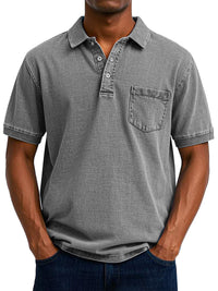 Gustav | Herren Vintage Kurzarm Polohemd mit Tasche – Grau