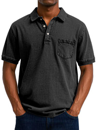 Gustav | Herren Vintage Kurzarm Polohemd mit Tasche – Schwarz
