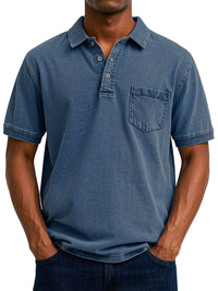 Gustav | Herren Vintage Kurzarm Polohemd mit Tasche – Dunkelblau
