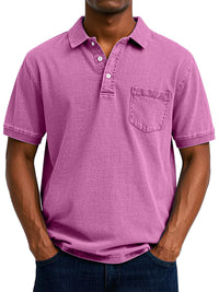 Gustav | Herren Vintage Kurzarm Polohemd mit Tasche – Rosa