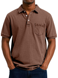 Gustav | Herren Vintage Kurzarm Polohemd mit Tasche – Braun