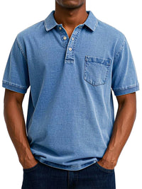 Gustav | Herren Vintage Kurzarm Polohemd mit Tasche – Blau