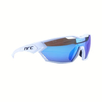 Polycarbonat-Radbrille mit 3 Gläsern – winddichte Brille für Radfahren, Laufen und Outdoor-Aktivitäten – Weiß Blau