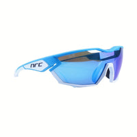 Polycarbonat-Radbrille mit 3 Gläsern – winddichte Brille für Radfahren, Laufen und Outdoor-Aktivitäten – Blau/Weiß