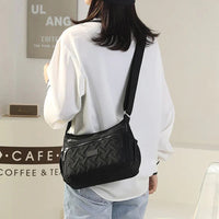 Praktische Damen-Schultertasche aus strapazierfähigem Nylon – Schwarz