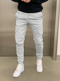 Cargohose für Herren - Sommer Premium Slim Fit Baumwoll-Stretch Hose – Hellgrau