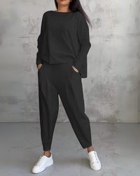 Damen Sommer Loungewear Set – Leichter Oversized Zweiteiler mit Pullover & Hose in Premium Qualität – Schwarz