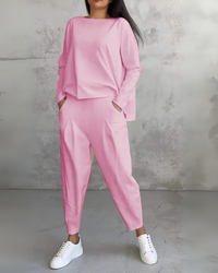 Damen Sommer Loungewear Set – Leichter Oversized Zweiteiler mit Pullover & Hose in Premium Qualität – Rose