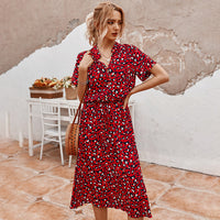 Graziella | Stilvolles und bequemes bedrucktes Kleid mit V-Ausschnitt für Frauen – Rot