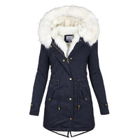 Winterjacke Damen Lang Mit Kapuze | Parka Mit Reißverschluss und Kordelzug – Blau